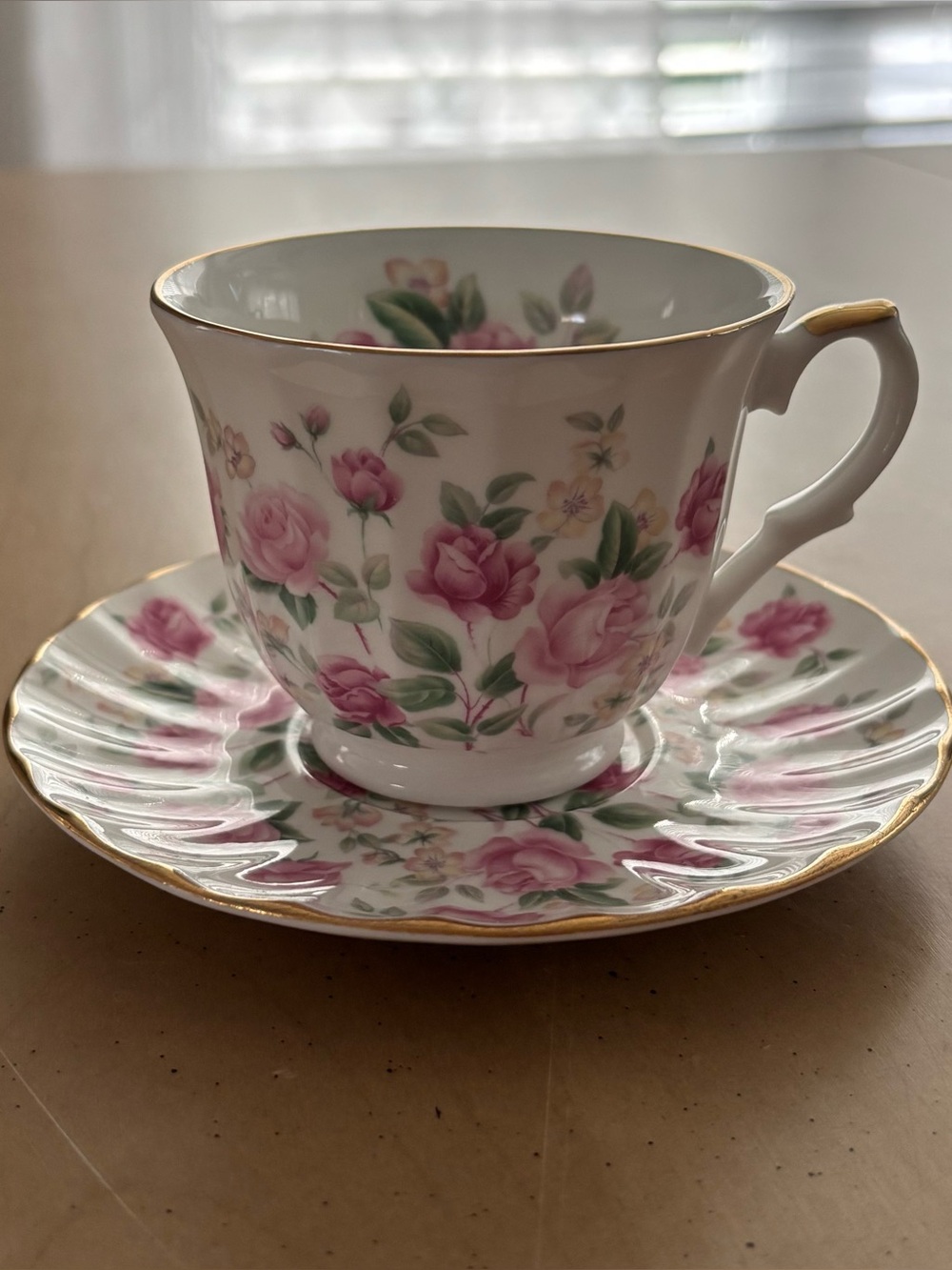 Staffordshire Crown Trent Floral Bone China Teacup & Saucer. Excellent Condition